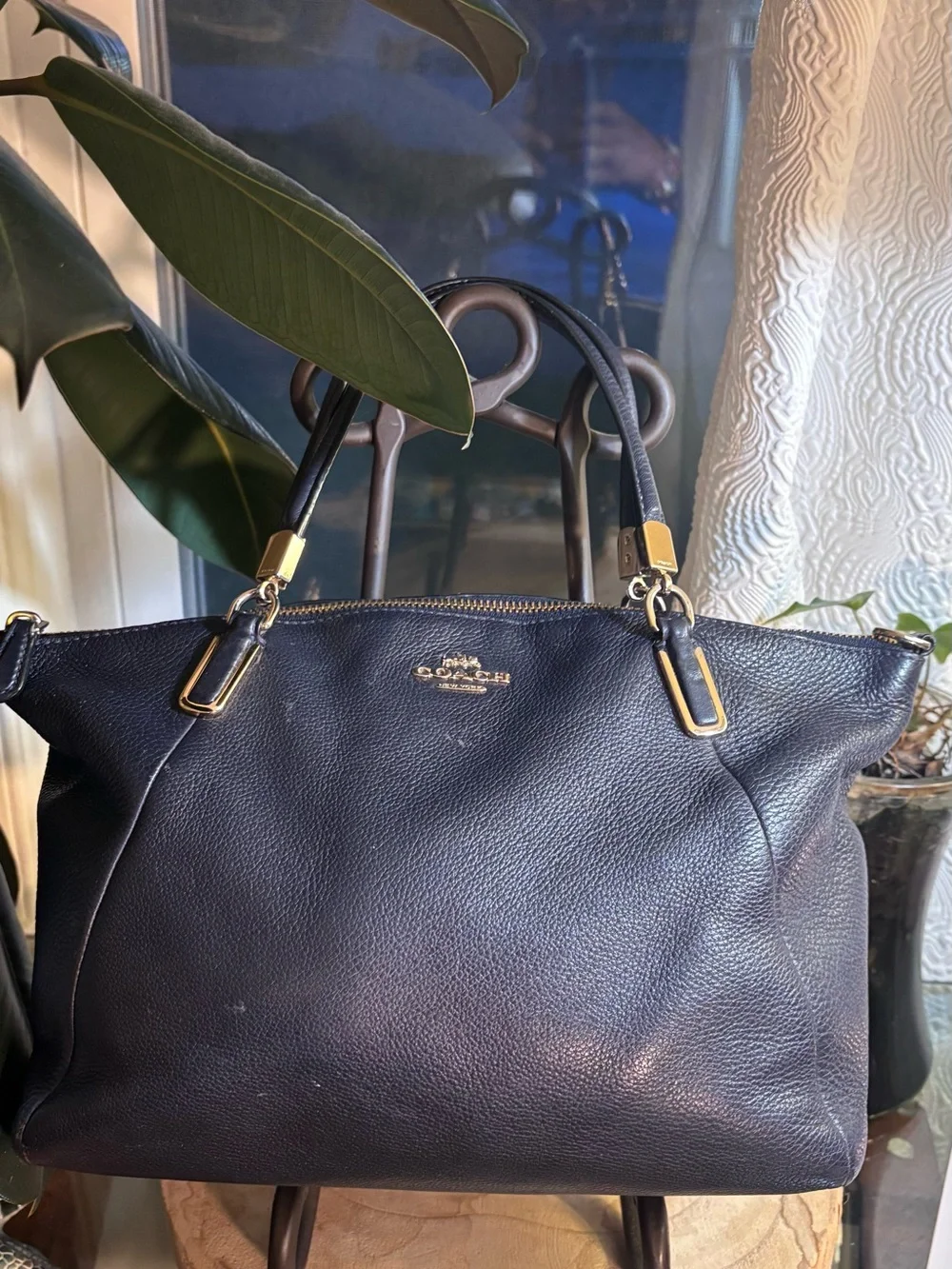 Coach Pebbled Leather Black Satchel Crossbody Bag Gold Hardware - Picture 3 of 9